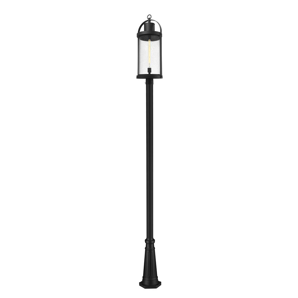 Z-Lite 569PHXL-519P-BK Roundhouse 1 Light Outdoor Post Mounted Fixture in Black with Clear Seedy Shade
