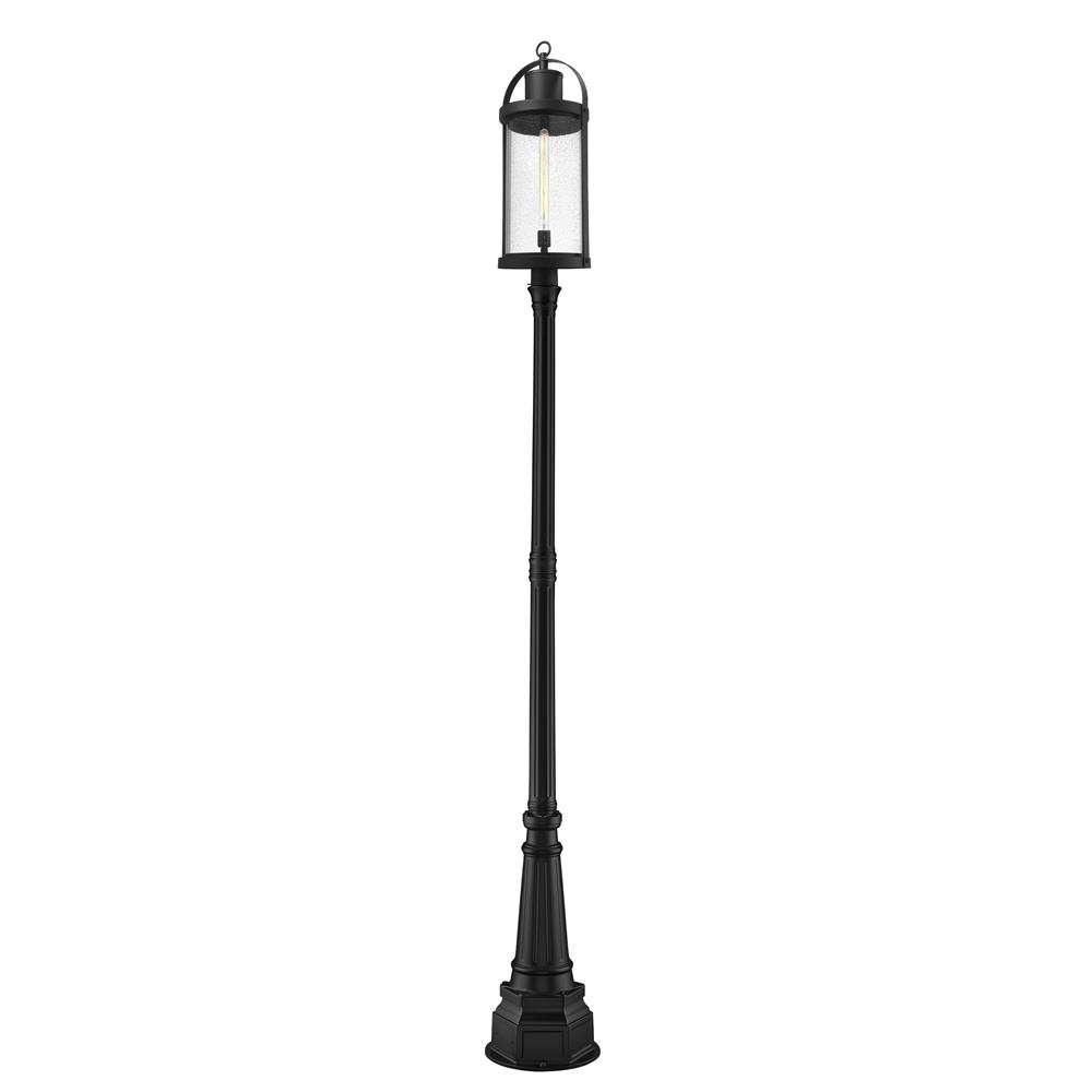 Z-Lite 569PHXL-564P-BK Roundhouse 1 Light Outdoor Post Mounted Fixture in Black with Clear Seedy Shade