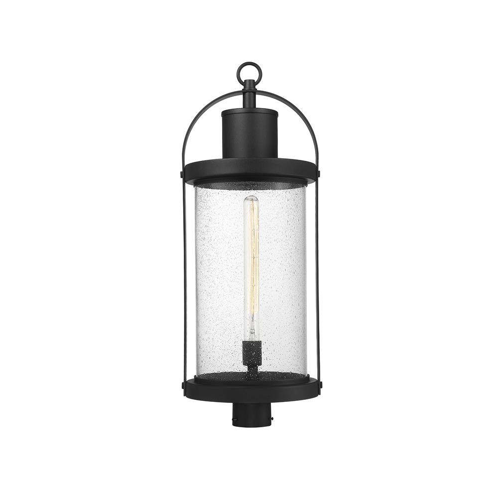 Z-Lite 569PHXL-BK Roundhouse 1 Light Outdoor Post Mount Fixture in Black with Clear Seedy Shade