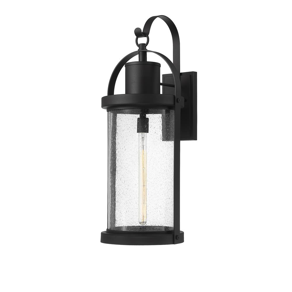 Z-Lite 569XL-BK Roundhouse 1 Light Outdoor Wall Sconce in Black with Clear Seedy Shade
