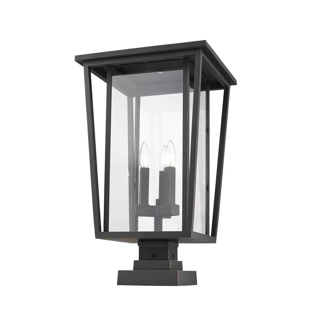 Z-Lite 571PHXLS-SQPM-ORB Seoul 3 Light Outdoor Pier Mounted Fixture in Oil Rubbed Bronze