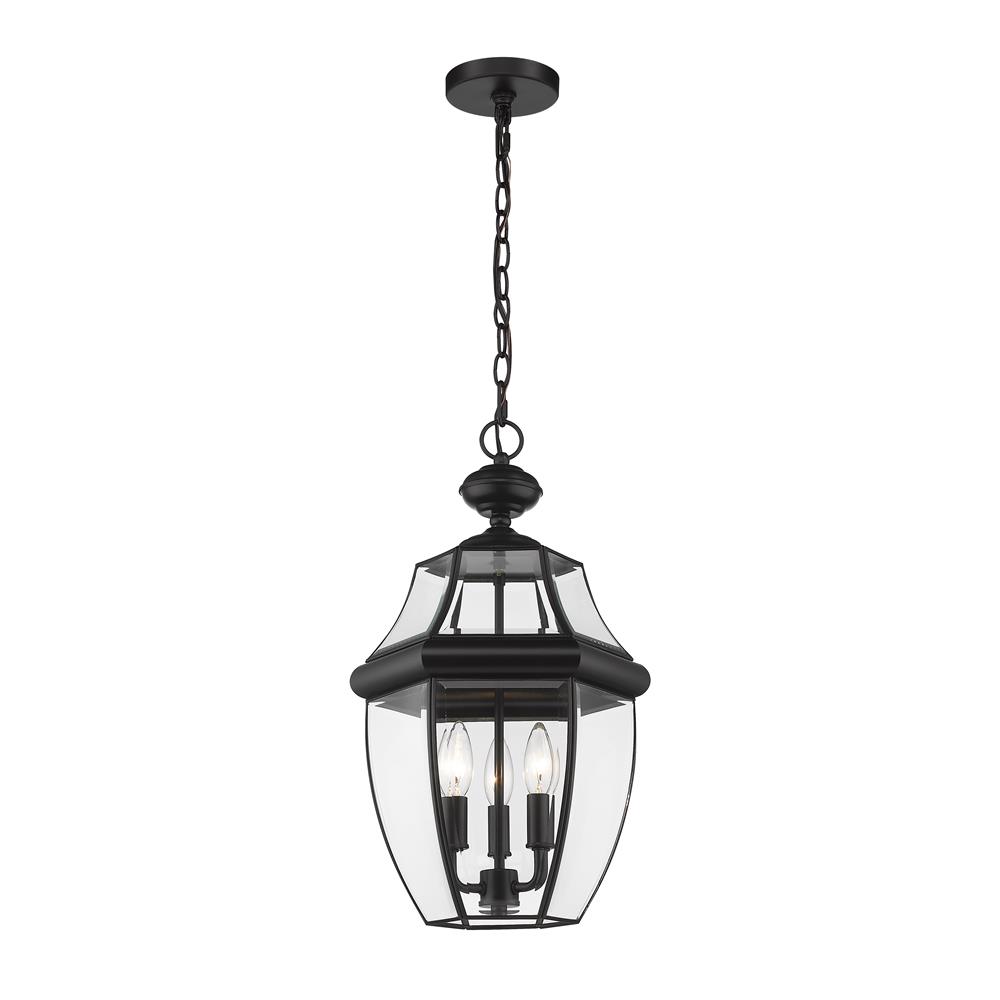 Z-Lite 580CHB-BK Westover 3 Light Outdoor Chain Mount Ceiling Fixture in Black with Clear Beveled Shade