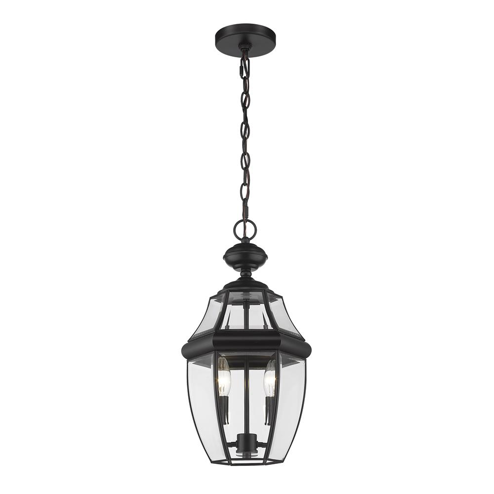 Z-Lite 580CHM-BK Westover 2 Light Outdoor Chain Mount Ceiling Fixture in Black with Clear Beveled Shade