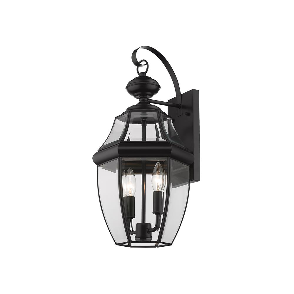 Z-Lite 580M-BK Westover 2 Light Outdoor Wall Sconce in Black with Clear Beveled Shade