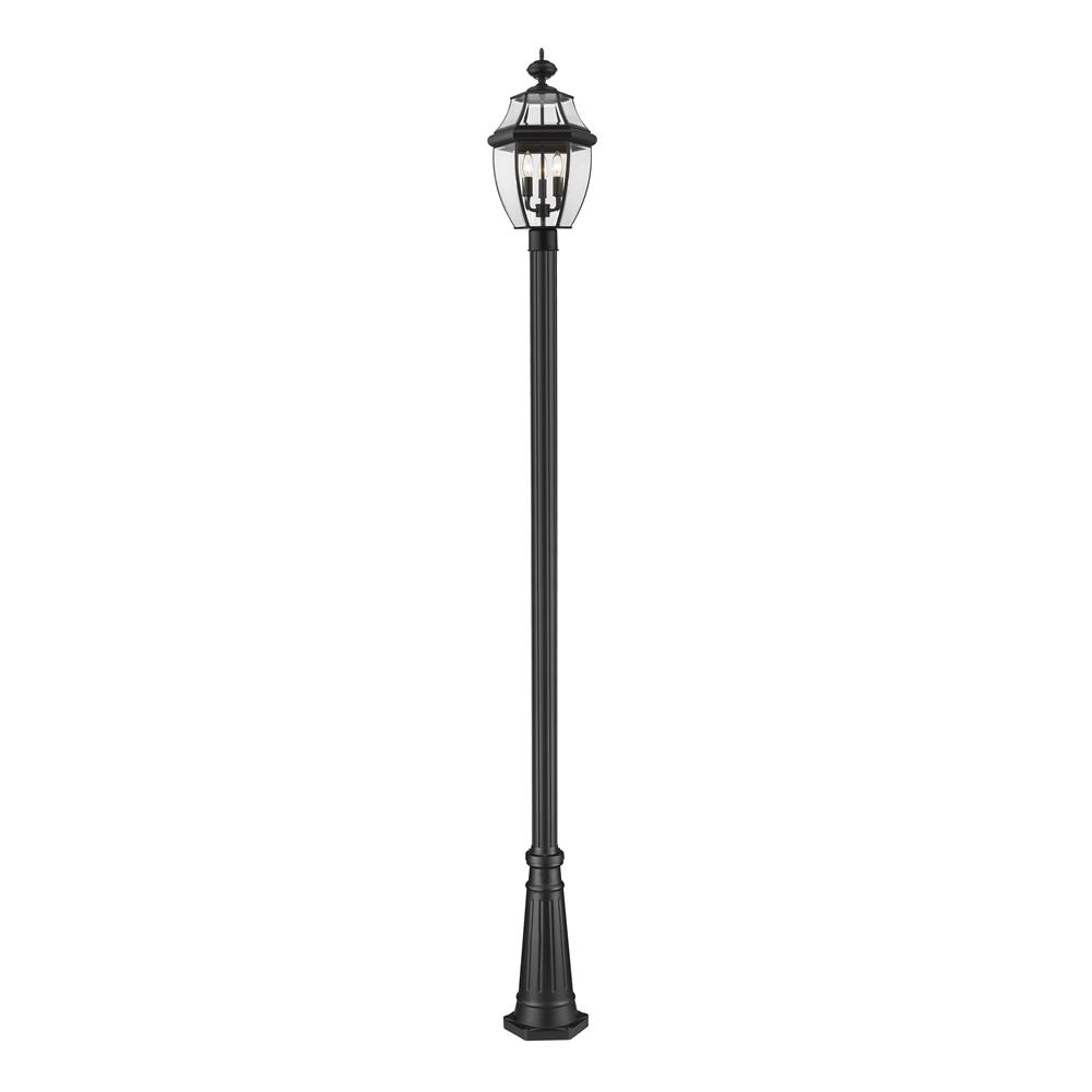 Z-Lite 580PHB-519P-BK Westover 3 Light Outdoor Post Mounted Fixture in Black with Clear Beveled Shade