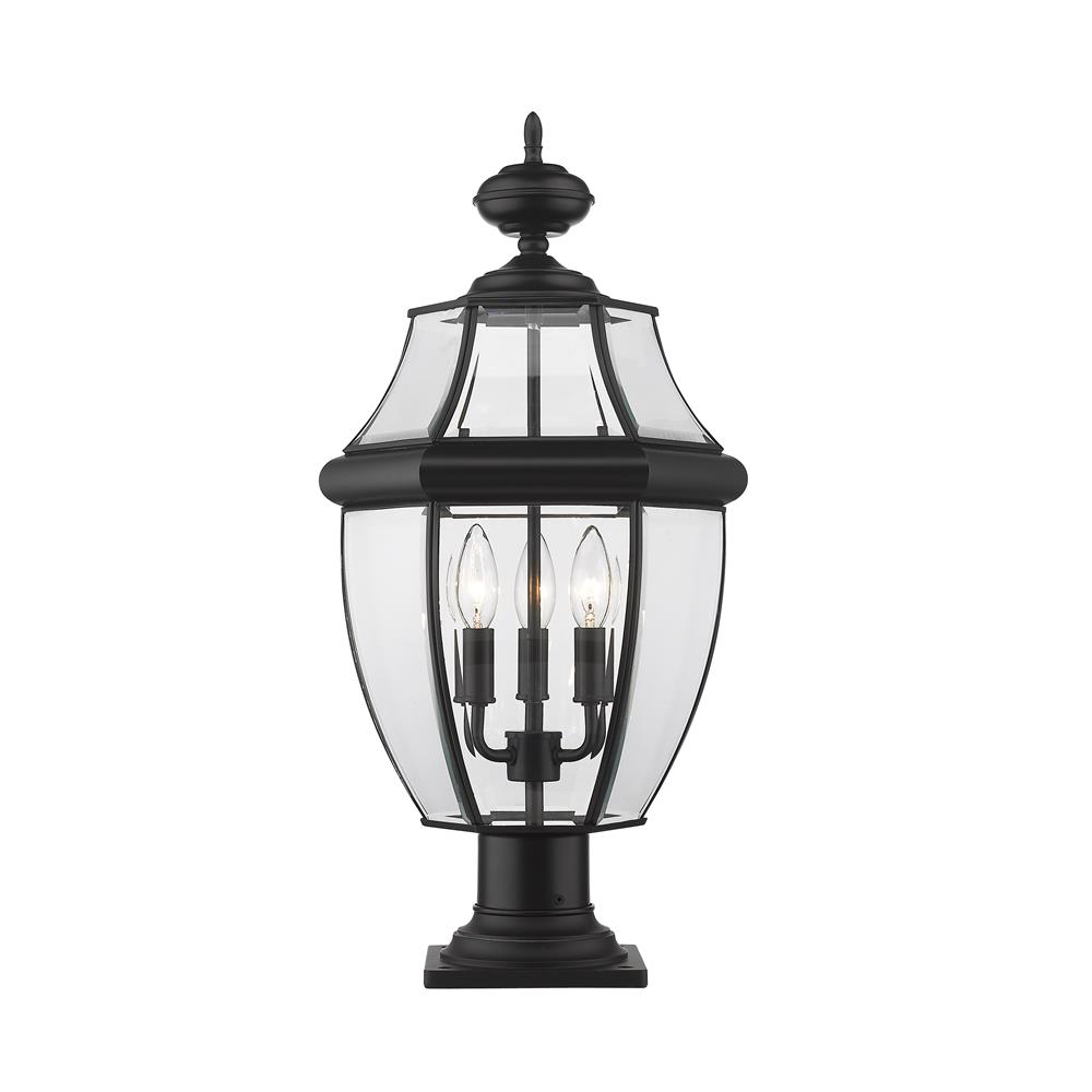 Z-Lite 580PHB-533PM-BK Westover 3 Light Outdoor Pier Mounted Fixture in Black with Clear Beveled Shade