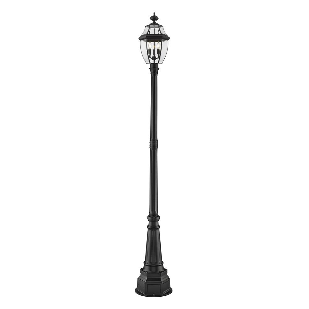 Z-Lite 580PHB-564P-BK Westover 3 Light Outdoor Post Mounted Fixture in Black with Clear Beveled Shade