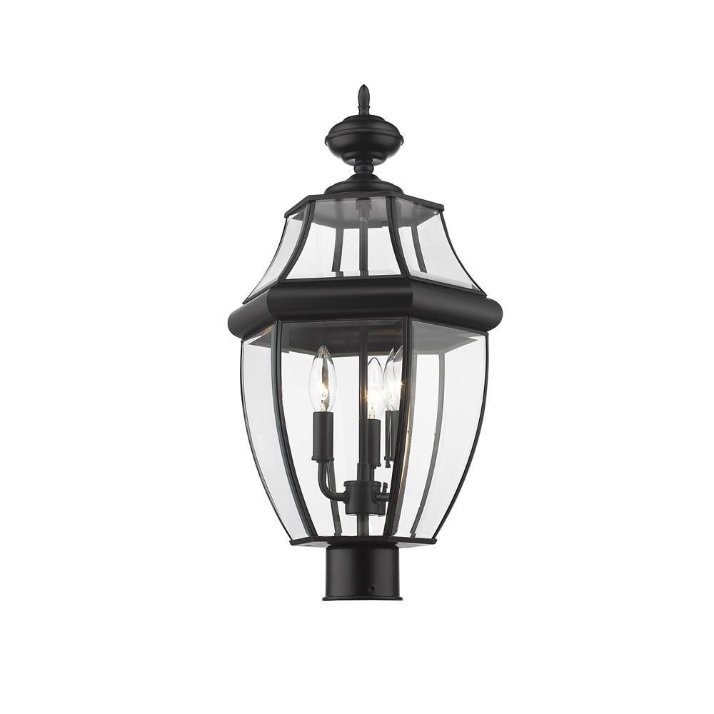 Z-Lite 580PHB-BK Westover 3 Light Outdoor Post Mount Fixture in Black with Clear Beveled Shade