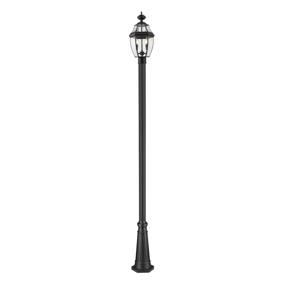 Z-Lite 580PHM-519P-BK Westover 2 Light Outdoor Post Mounted Fixture in Black with Clear Beveled Shade