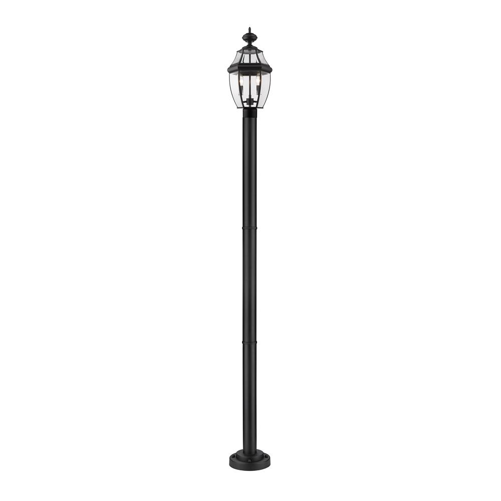 Z-Lite 580PHM-567P-BK Westover 2 Light Outdoor Post Mounted Fixture in Black with Clear Beveled Shade