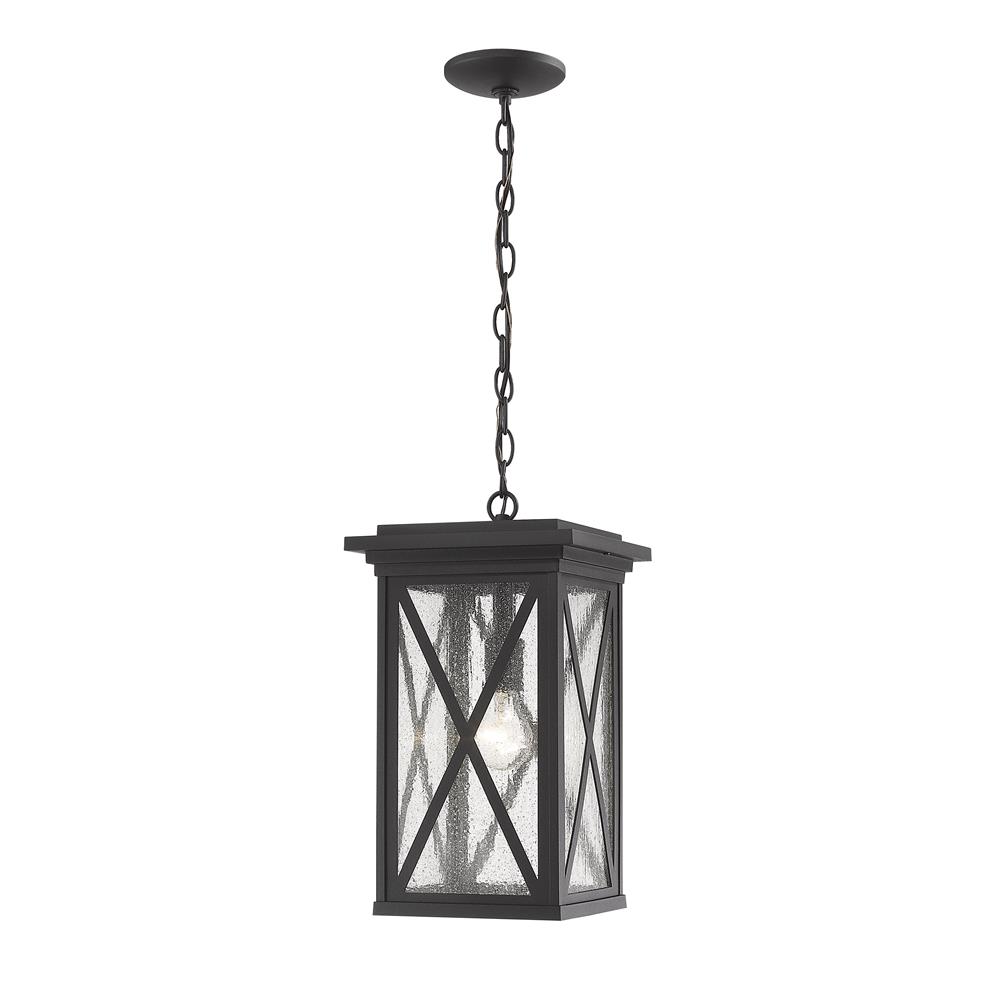 Z-Lite 583CHB-BK Brookside 1 Light Outdoor Chain Mount Ceiling Fixture in Black with Clear Seedy Shade