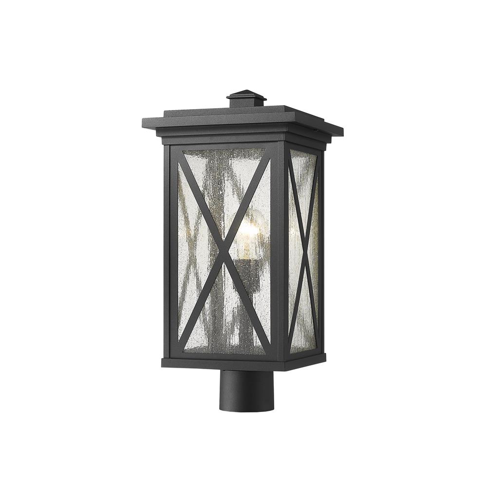 Z-Lite 583PHBR-BK Brookside 1 Light Outdoor Post Mount Fixture in Black with Clear Seedy Shade