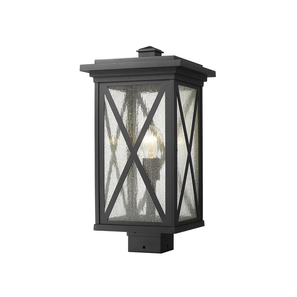 Z-Lite 583PHBS-BK Brookside 1 Light Outdoor Post Mount Fixture in Black with Clear Seedy Shade