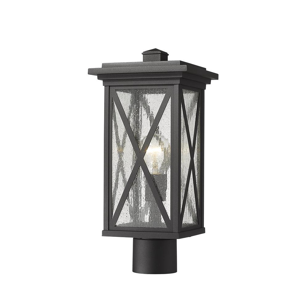 Z-Lite 583PHMR-BK Brookside 1 Light Outdoor Post Mount Fixture in Black with Clear Seedy Shade