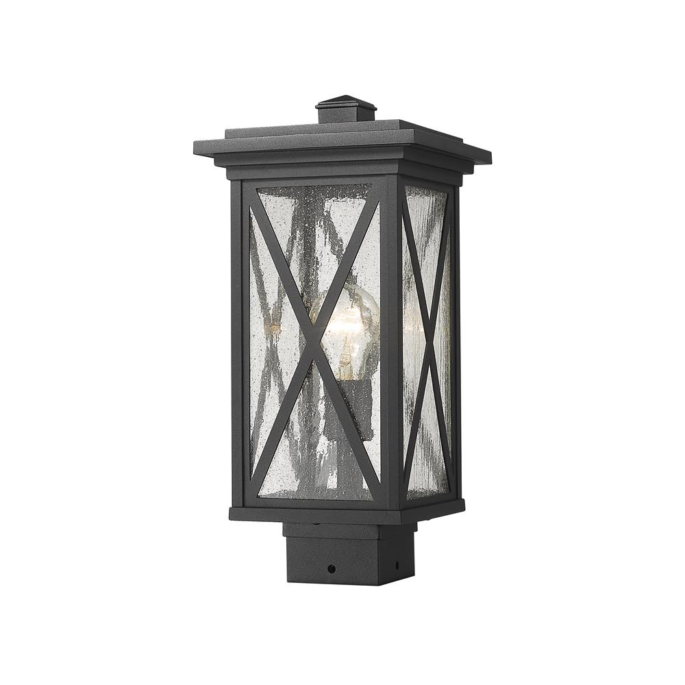 Z-Lite 583PHMS-BK Brookside 1 Light Outdoor Post Mount Fixture in Black with Clear Seedy Shade