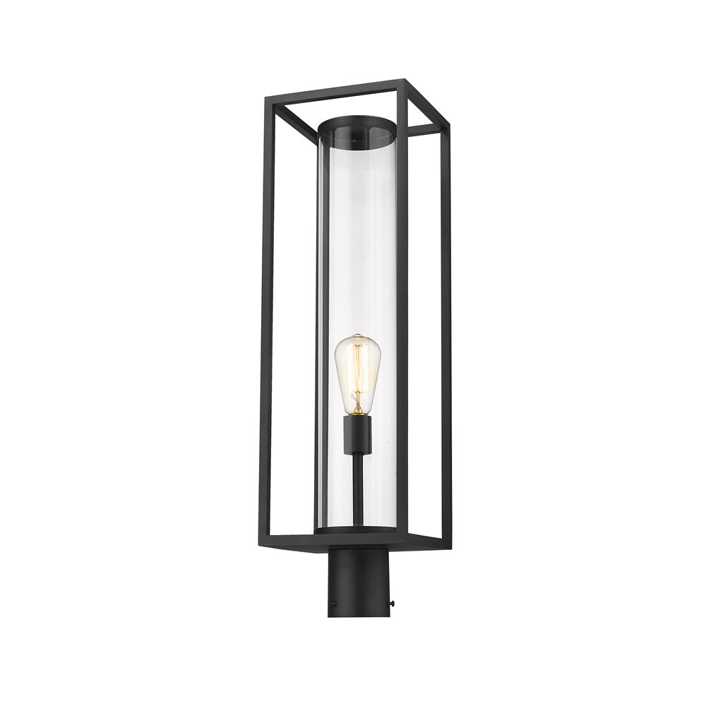 Z-Lite 584PHBR-BK Dunbroch 1 Light Outdoor Post Mount Fixture in Black with Clear Shade