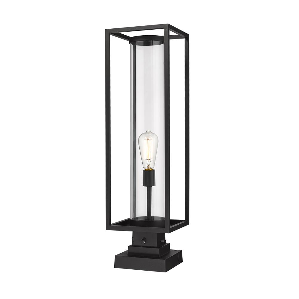 Z-Lite 584PHBS-SQPM-BK Dunbroch 1 Light Outdoor Pier Mounted Fixture in Black with Clear Shade