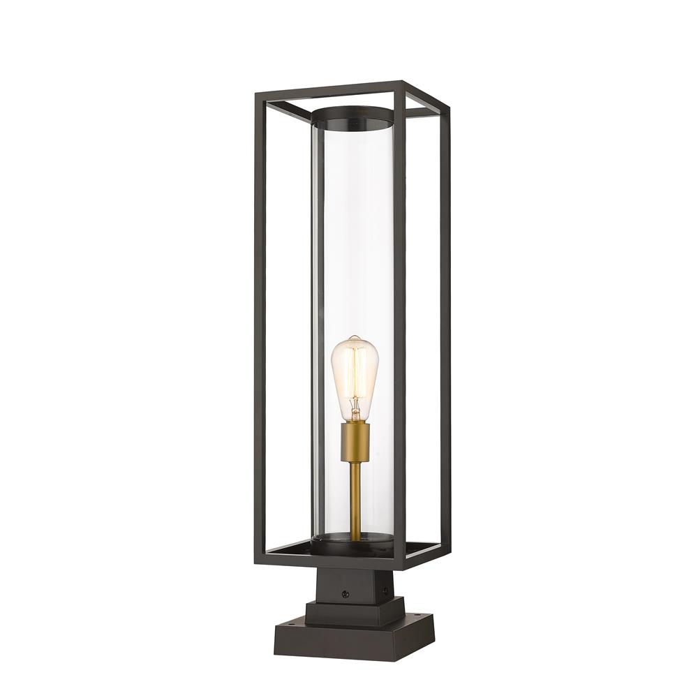 Z-Lite 584PHBS-SQPM-DBZ Dunbroch 1 Light Outdoor Pier Mounted Fixture in Black with Clear Shade