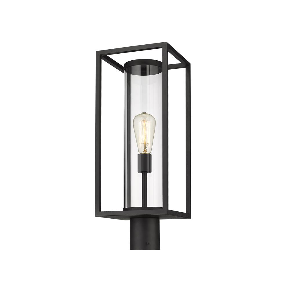Z-Lite 584PHMR-BK Dunbroch 1 Light Outdoor Post Mount Fixture in Black with Clear Shade
