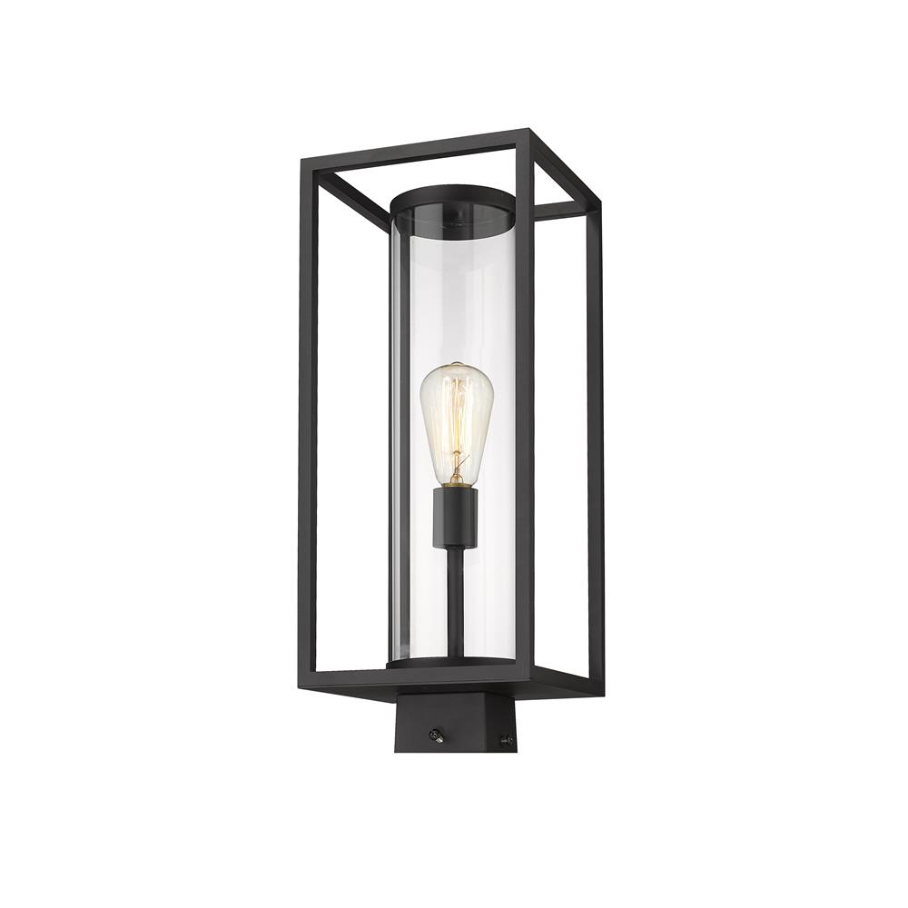 Z-Lite 584PHMS-BK Dunbroch 1 Light Outdoor Post Mount Fixture in Black with Clear Shade