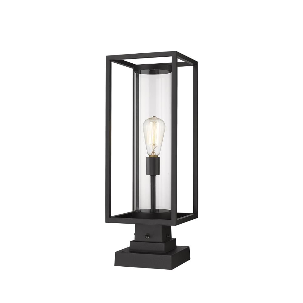 Z-Lite 584PHMS-SQPM-BK Dunbroch 1 Light Outdoor Pier Mounted Fixture in Black with Clear Shade