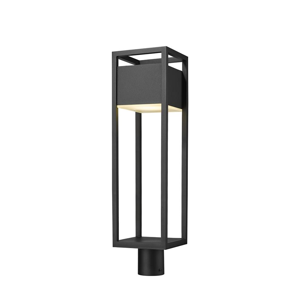 Z-Lite 585PHBR-BK-LED Barwick 1 Light Outdoor Post Mount Fixture in Black with Etched Shade