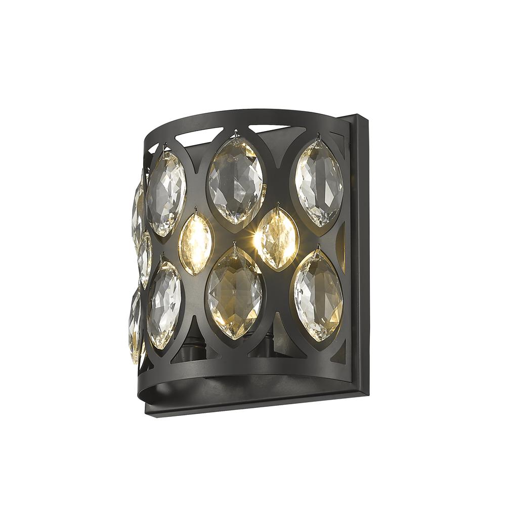 Z-Lite 6010-2S-MB Dealey 2 Light Wall Sconce in Matte Black with Matte Black + Clear Crystal Shade