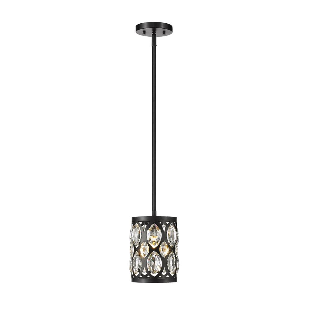 Z-Lite 6010MP-MB Dealey 1 Light Mini Pendant in Matte Black with Matte Black + Clear Crystal Shade