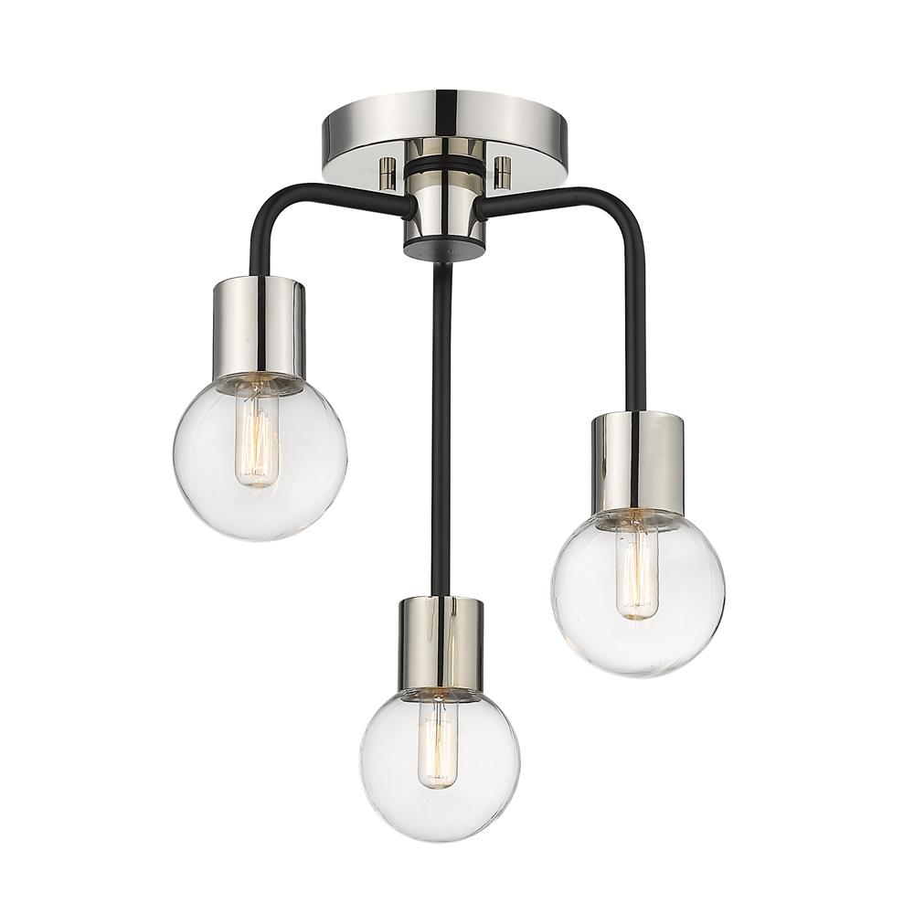 Z-Lite 621-3SF-MB-PN Neutra 3 Light Semi Flush Mount in Matte Black + Polished Nickel with Clear Shade