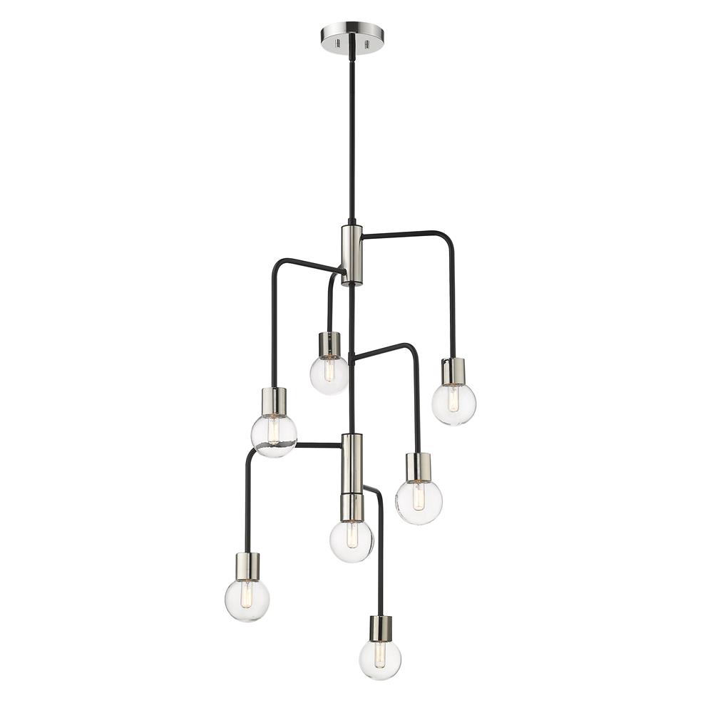 Z-Lite 621-7MB-PN Neutra 7 Light Chandelier in Matte Black + Polished Nickel with Clear Shade