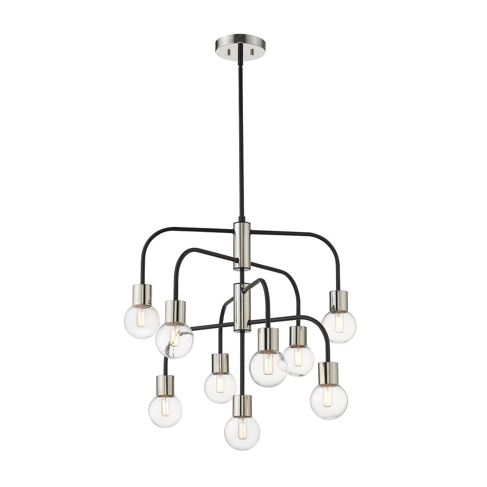 Z-Lite 621-9MB-PN Neutra 9 Light Chandelier in Matte Black + Polished Nickel with Clear Shade