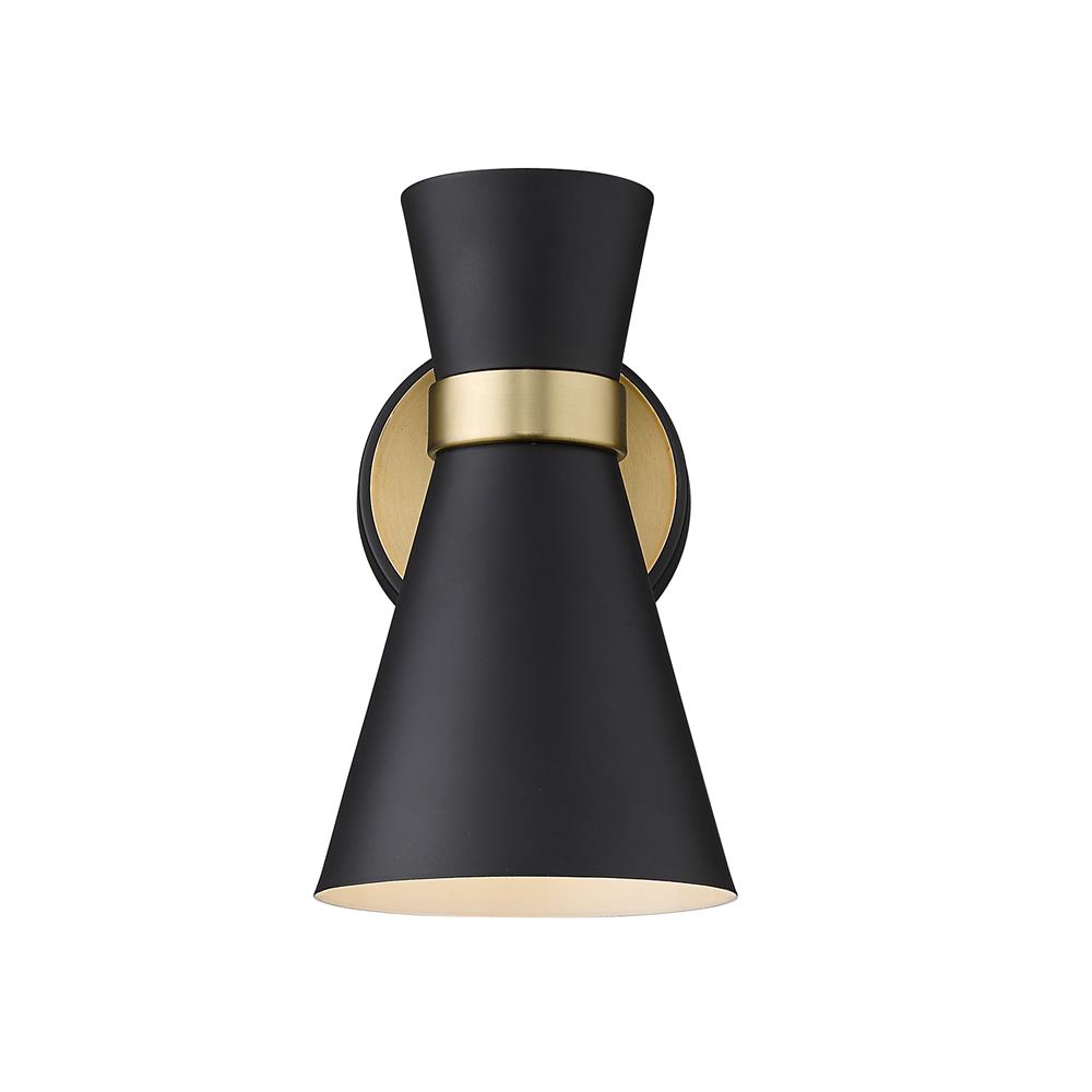 Z-Lite 728-1S-MB-HBR Soriano 1 Light Wall Sconce in Matte Black + Heritage Brass with Matte Black Shade