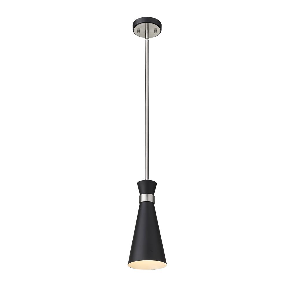 Z-Lite 728MP-MB-BN Soriano 1 Light Mini Pendant in Matte Black + Brushed Nickel with Matte Black Shade