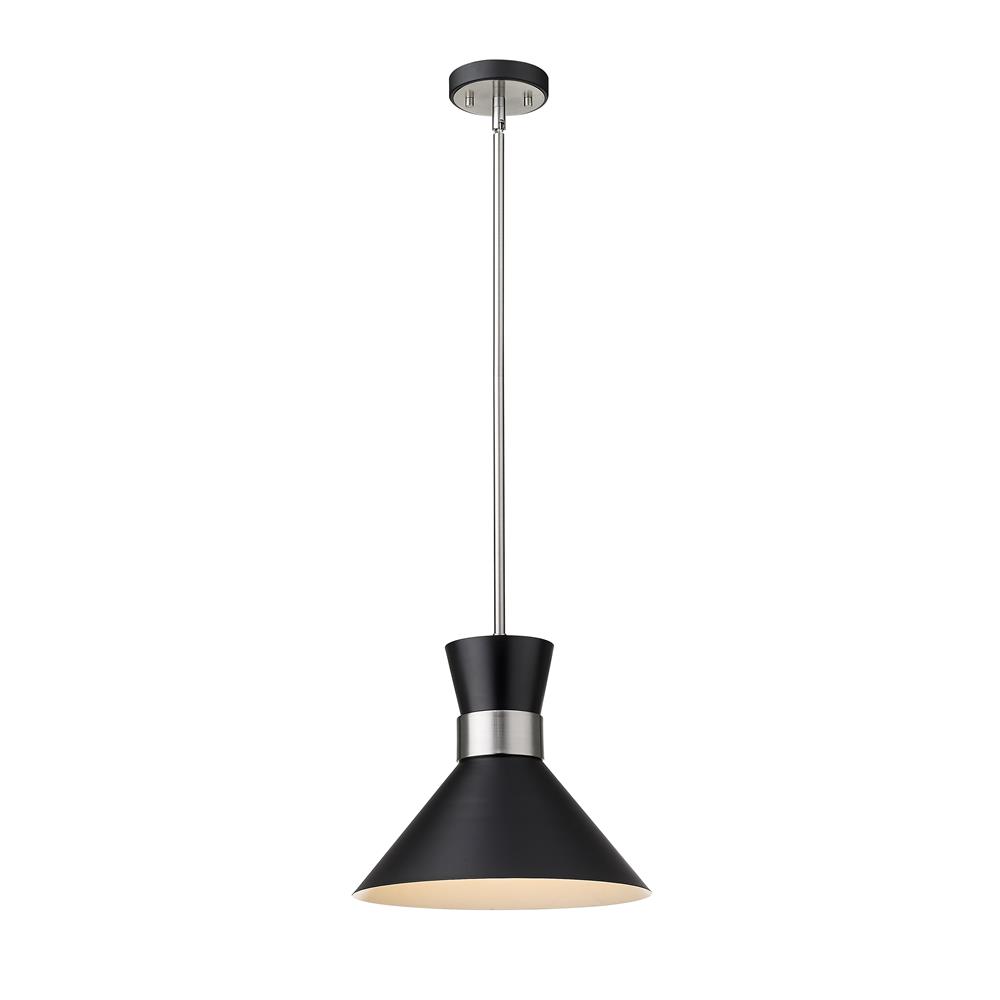 Z-Lite 728P13-MB-BN Soriano 1 Light Pendant in Matte Black + Brushed Nickel with Matte Black Shade