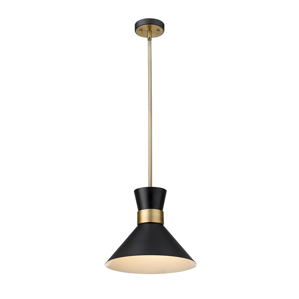 Z-Lite 728P13-MB-HBR Soriano 1 Light Pendant in Matte Black + Heritage Brass with Matte Black Shade