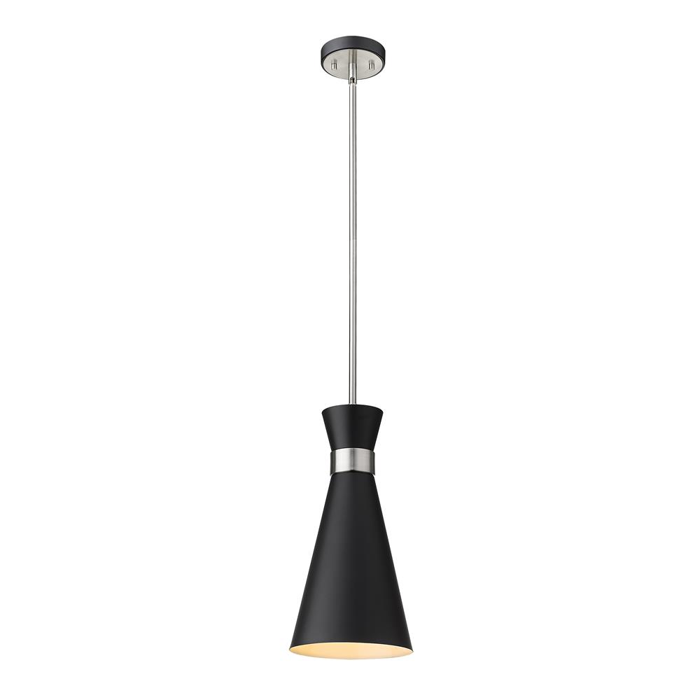 Z-Lite 728P8-MB-BN Soriano 1 Light Pendant in Matte Black + Brushed Nickel with Matte Black Shade
