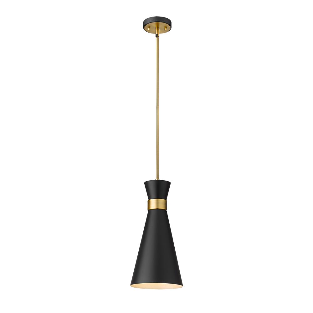 Z-Lite 728P8-MB-HBR Soriano 1 Light Pendant in Matte Black + Heritage Brass with Matte Black Shade
