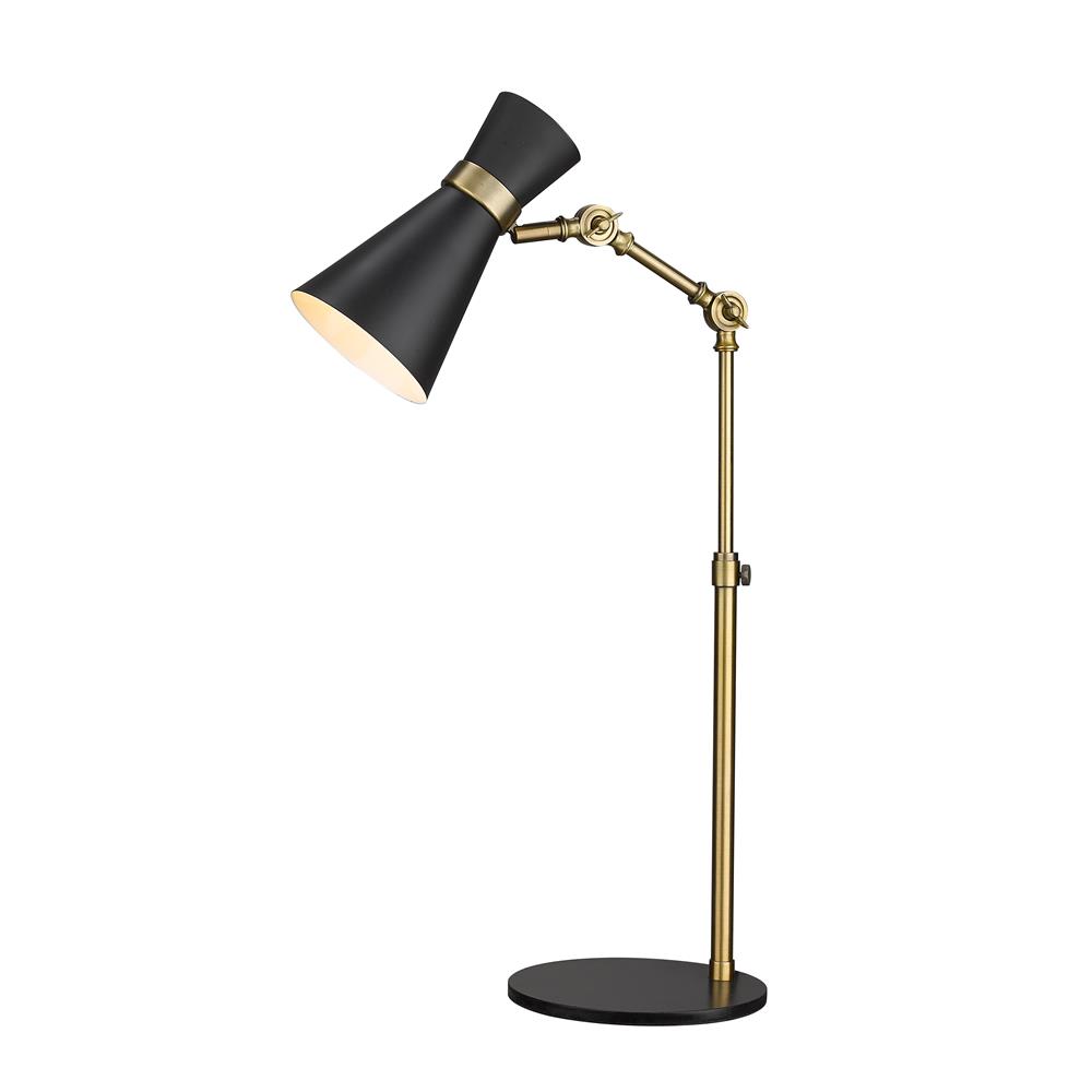 Z-Lite 728TL-MB-HBR Soriano 1 Light Table Lamp in Matte Black + Heritage Brass with Matte Black Shade