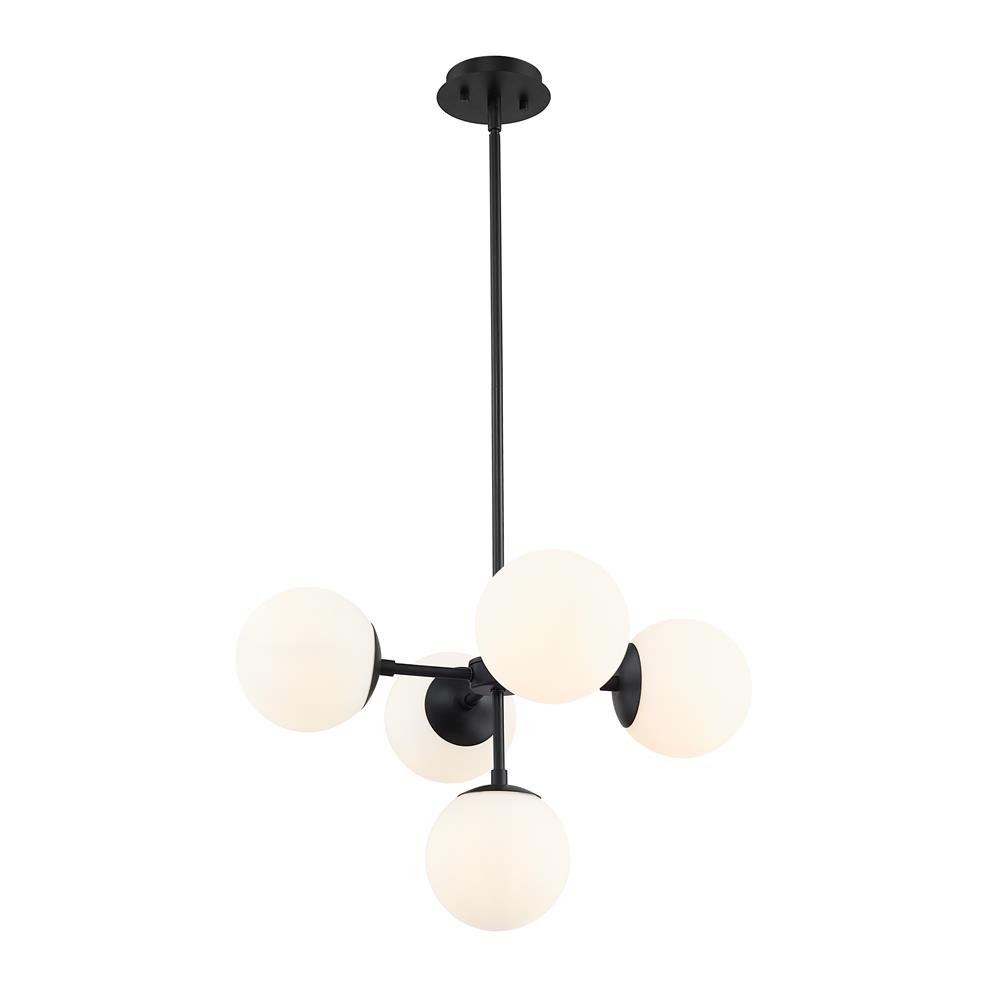 Z-Lite 730-5MB Midnetic 5 Light Pendant in Matte Black with Matte Opal Shade