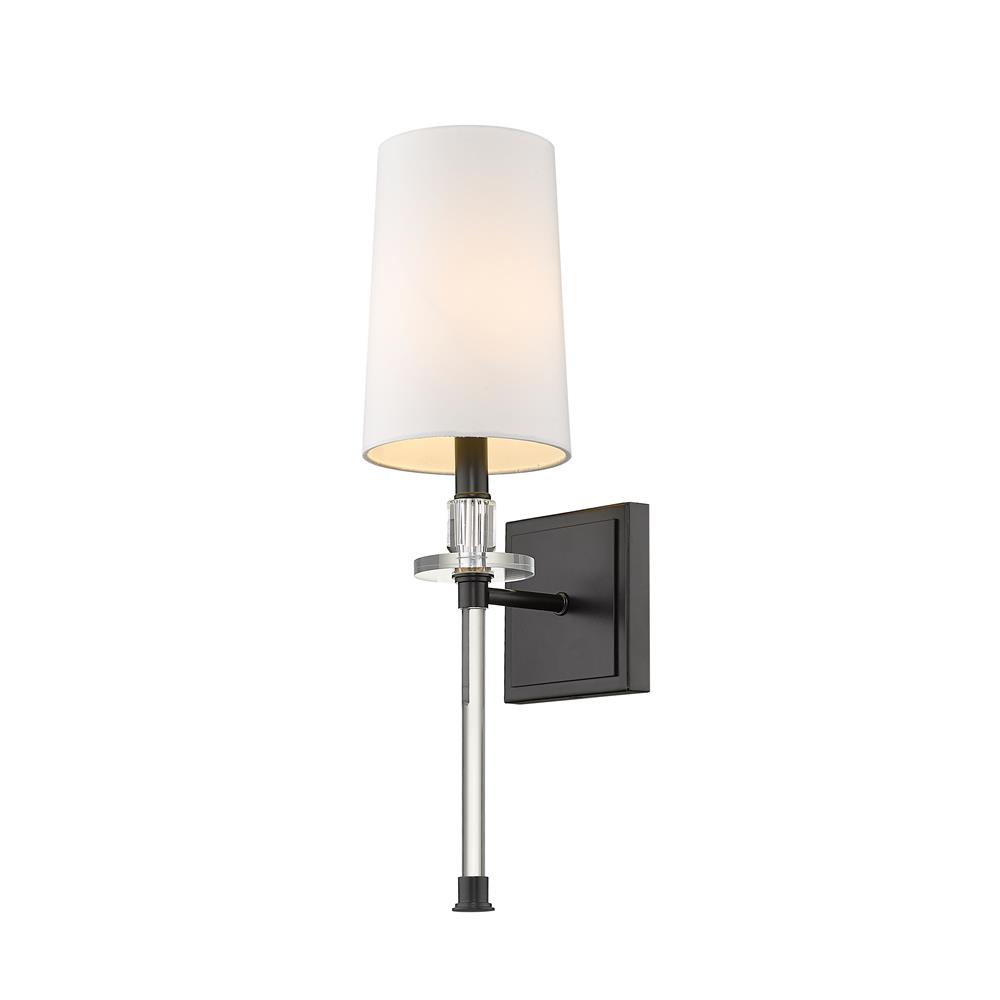 Z-Lite 803-1S-MB Sophia 1 Light Wall Sconce in Matte Black with White Shade