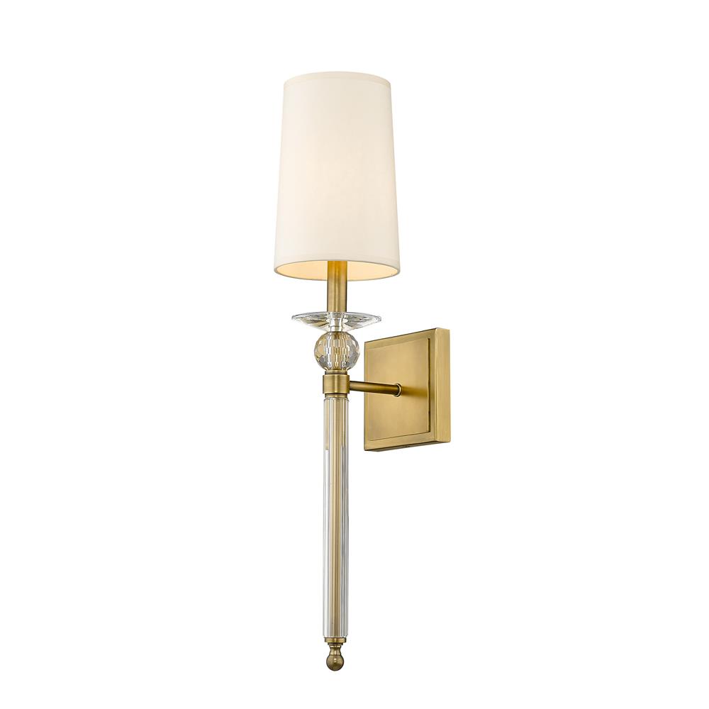 Z-Lite 804-1S-RB Ava 1 Light Wall Sconce in Rubbed Brass with Beige Shade