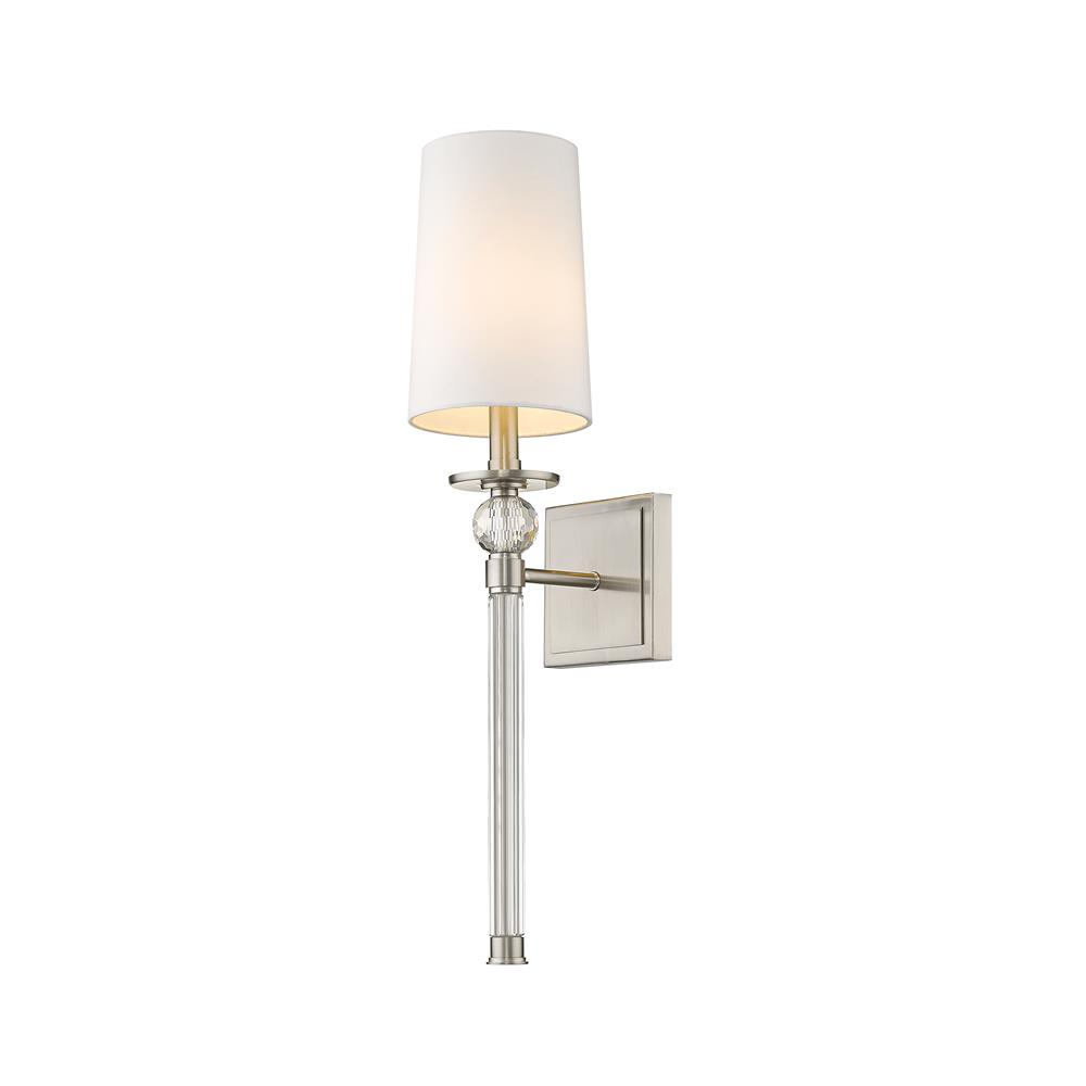 Z-Lite 805-1S-BN Mia 1 Light Wall Sconce in Brushed Nickel with White Shade
