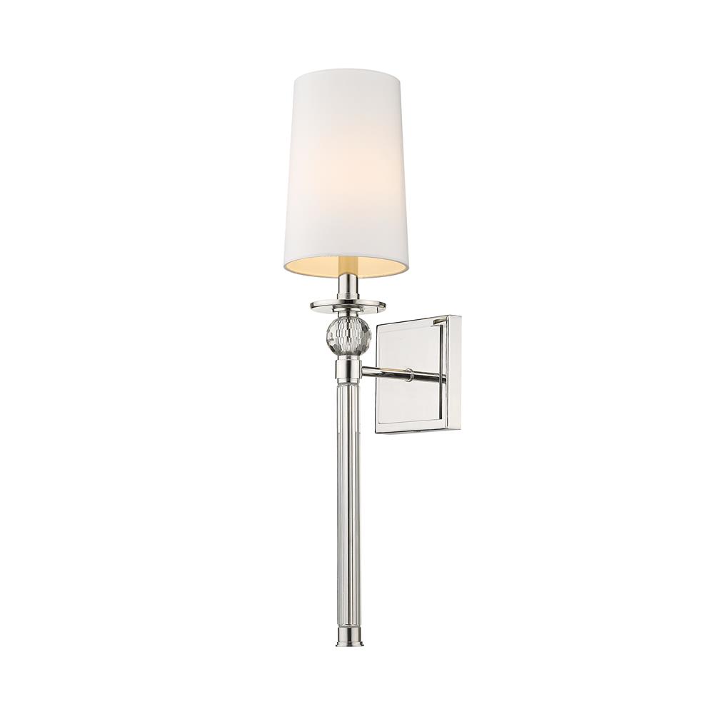 Z-Lite 805-1S-PN Mia 1 Light Wall Sconce in Polished Nickel with White Shade