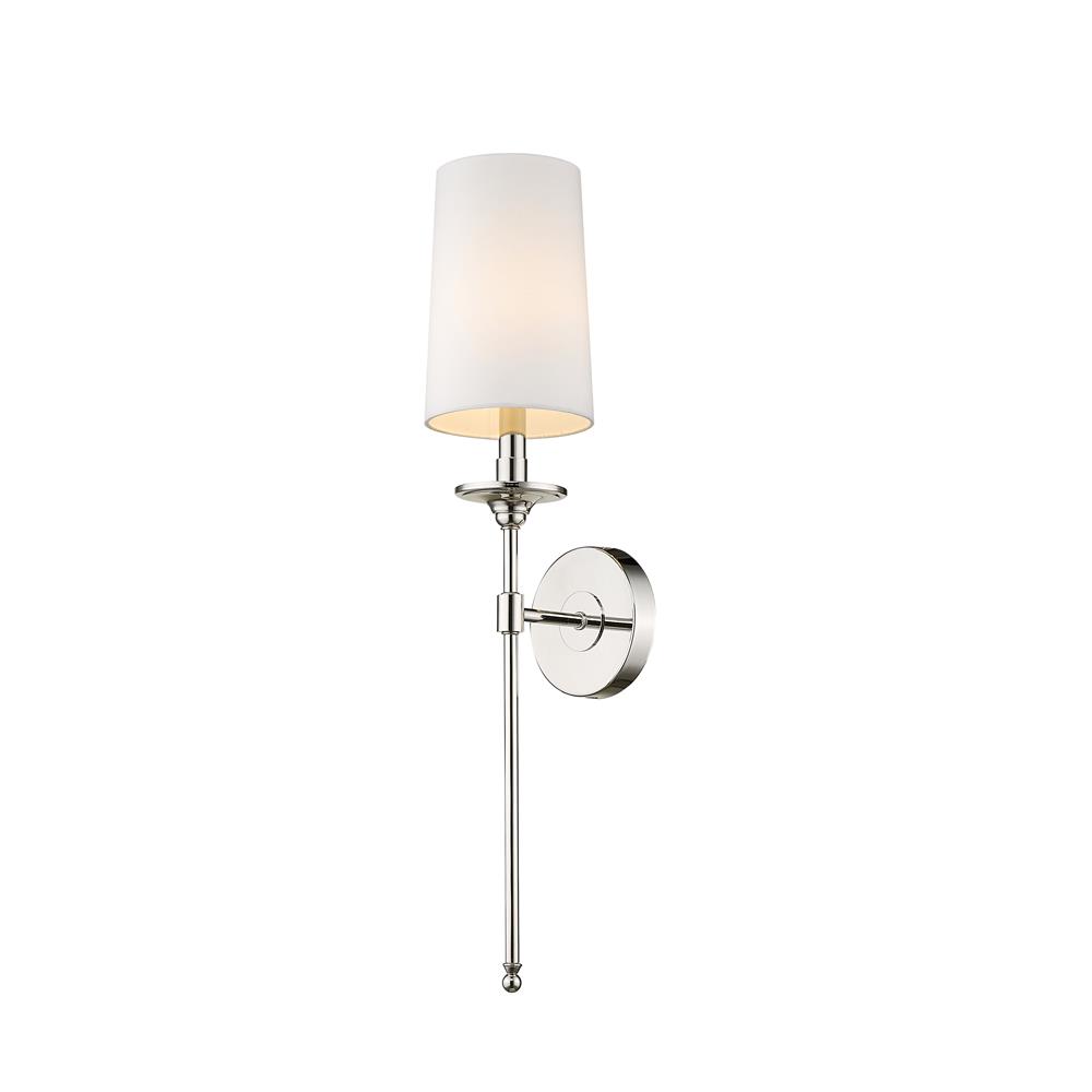 Z-Lite 807-1S-PN Emily 1 Light Wall Sconce in Polished Nickel with White Shade