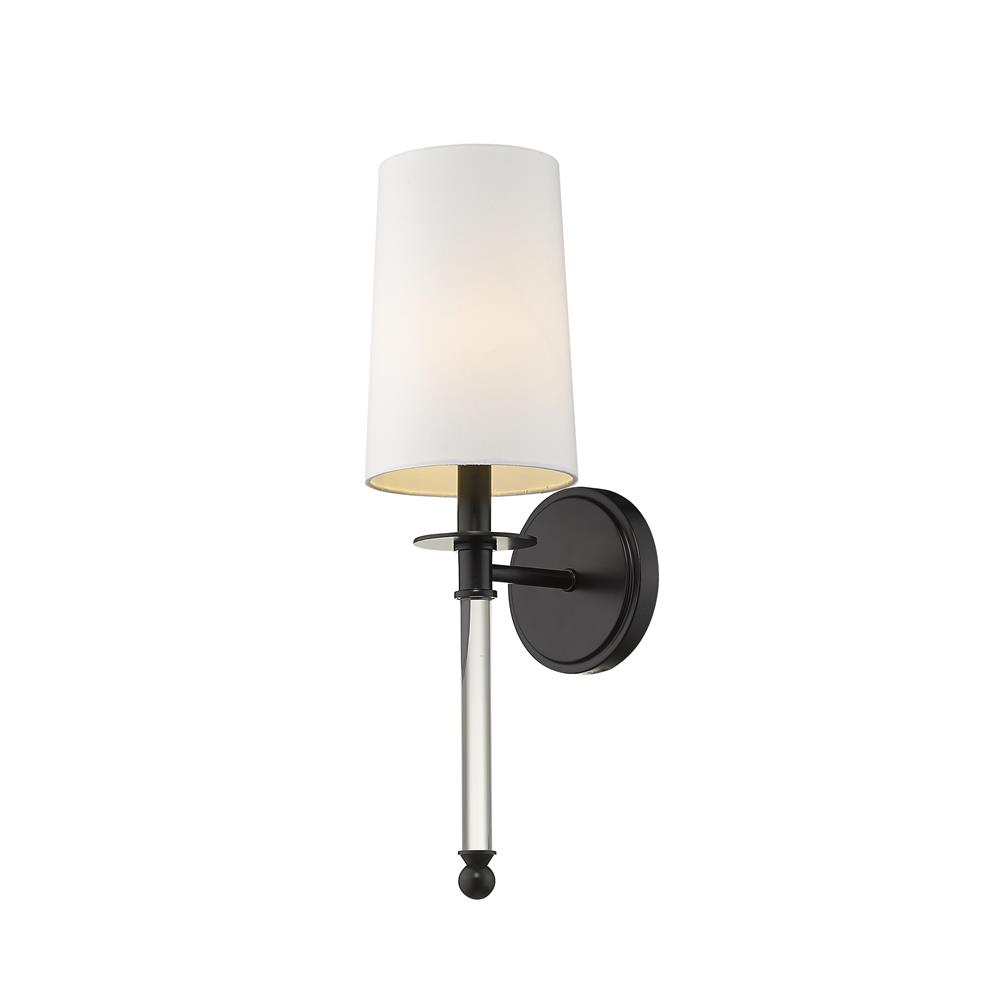 Z-Lite 808-1S-MB Mila 1 Light Wall Sconce in Matte Black with White Shade