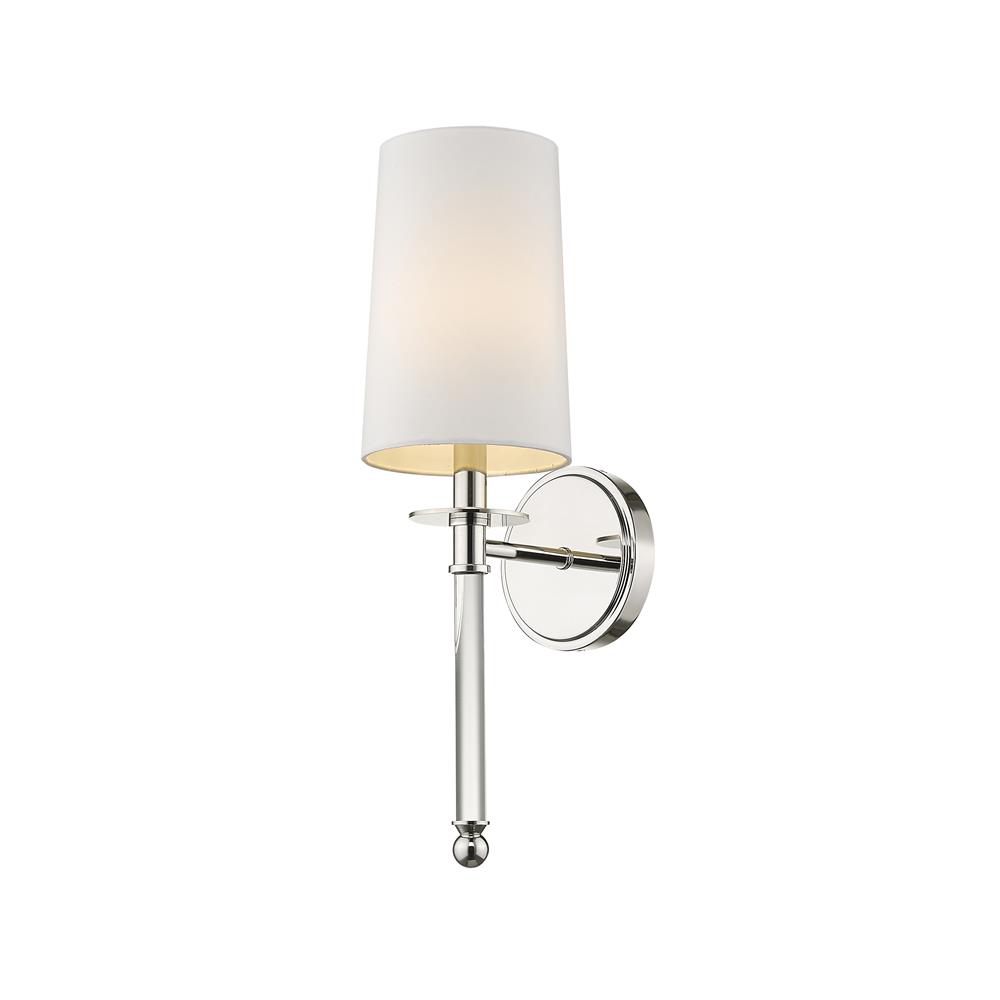 Z-Lite 808-1S-PN Mila 1 Light Wall Sconce in Polished Nickel with White Shade