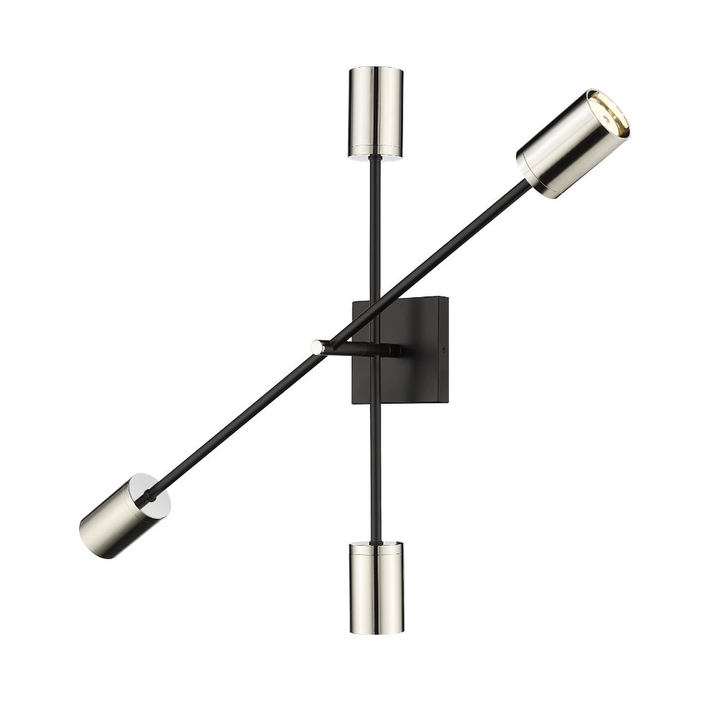 Z-Lite 814-4S-MB-PN 2 Light Wall Sconce in Mate Black Polished Nickel